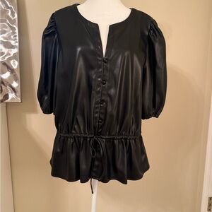 Marc New York Women's Faux Leather Black Peplum Top